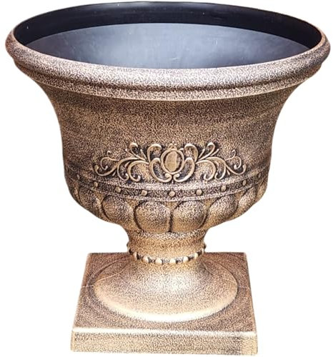 Decorative Urn Planter with Large Plant Pot Stand – Classic Outdoor & Indoor Flower Pot – Weather-Resistant Garden & Patio Decor – Elegant Ornamental Planter for Plants (Bronze, 43X45CMS)