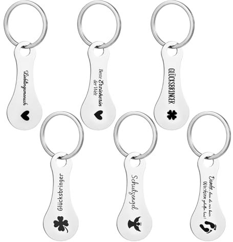 JJUNW 6 Stück Einkaufswagenlöser, Abziehbar Einkaufswagenchip, Einkaufswagen Schlüsselanhänger Edelstahl Einkaufschip Schlüsselanhänger mit Schlüsselring für Einkaufswagen Öffnen