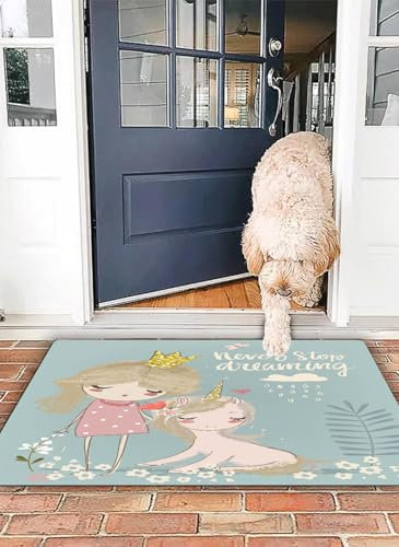 OHJEAJDS Bath Mat 20x31 in,Non-Slip Washable Bathroom Mat,Extra Soft and Absorbent Bath Mats for Bathroom Floor,Tub,Shower,Quote,Artistic sition with Little Princess Girl Unicorn Never Stop Dreaming