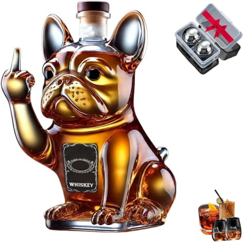 Bouteille de Whisky DrôLe de Bouledogue FrançAis, Carafe à Whisky Bouledogue FrançAis 3d, Verres à Whisky en Forme de Bouledogue GravéS, Cadeaux de Carafe à Vin Uniques pour Hommes, Papa, Mari C type