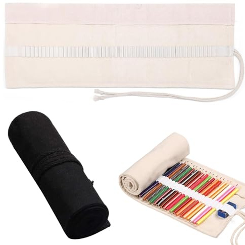 2 Piezas abaría - Estuche Enrollable para 36 lápices Colores,Bolsa de lápiz de Colores, Soporte de Rollo de Lápiz de Color Estuche Enrollable Canvas Roll Up Potlood Case para Artistas
