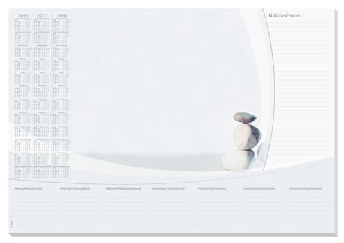 SIGEL H6370 Papier-Schreibtischunterlage DIN A2, Kalender 2026 - 2028 und Wochenplan, 30 Blatt, Schreibunterlage, Schreibunterlage aus nachhaltigem Papier