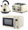 GEEPAS 1.7L Electric Kettle, 4 Slice Bread Toaster & 20 Litre 700W Digital Freestanding Microwave Oven Kitchen Combo Set | 3000W Vintage Cordless Kettle | Defrost/Reheat/Cancel 1500W | Cream Retrovive