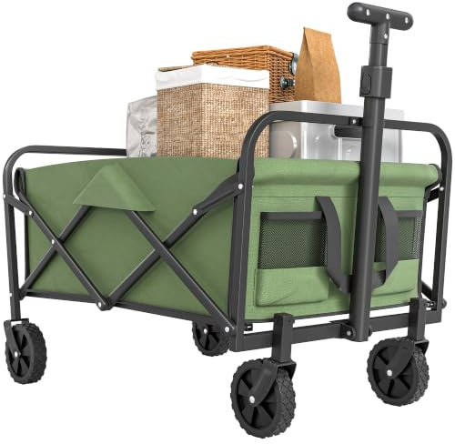 Outsunny 93L Festival Trolley on Wheels 100kg Heavy Duty Garden Cart Green | Folding Trolley Cart, Collapsible Folding Wagon, Adjustable Handle, Carrying Bag, Beach Camping Festival