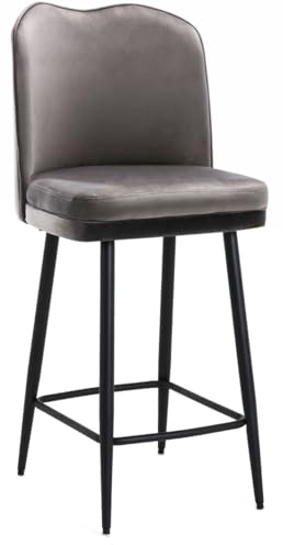 Knightsbridge Velvet Kitchen Bar Stool, Fixed Height Black Legs And Footrest, Breakfast Bar & Home Barstool, Charcoal Grey