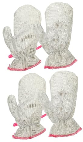 BESTYASH 4Pcs Wire Dishwashing Gloves with Aluminum Foil Cloth and PVC Heat Resistant Kitchen Cleaning Mittens for Household Dish Wash Easy to Clean Protective Gloves