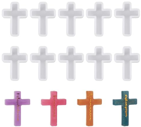 Craftora 10 stampi in silicone a forma di crocifisso 3D a forma di crocifisso in resina epossidica UV, per creare gioielli, Pasqua, Halloween, artigianato