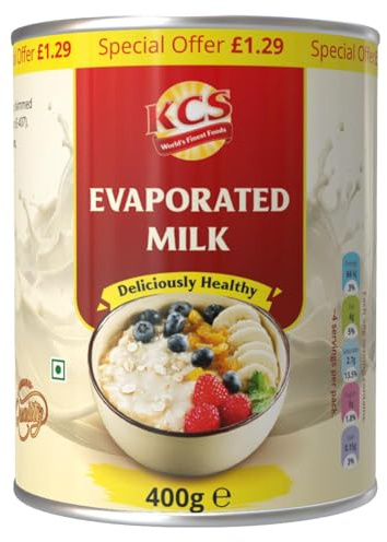 KCS Evaporated Milk 400ml (Pack of 12) | Rich & Creamy Evaporated for Tea, Coffee, Desserts & Cooking | Made from Fresh Cow’s Milk | Source of Calcium & Protein
