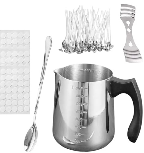 Eulihent Candle Making Kit for Adults - Stainless Steel Heating Jug 1000ml Candle Wax Melting Pot, Candle Wicks, Metal Centering Device, Stickers for Adults Beginners Wax Melt Kit