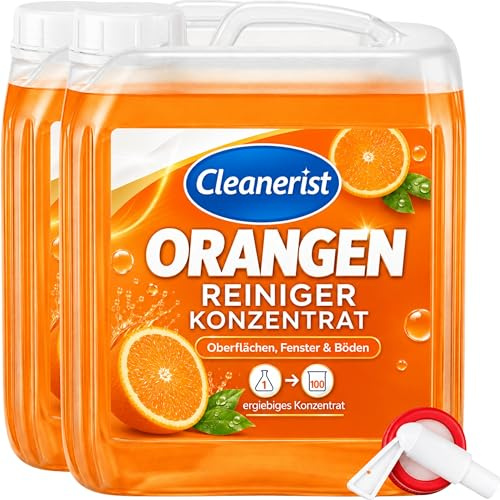 Cleanerist - 20L Orangenreiniger Konzentrat [1:100] - ergibt bis zu 2.000L Universalreiniger mit Orangenduft - Allzweckreiniger ähnl. zu Orangenöl für Oberflächen, Küche, Bäder, Boden, Glas & Fenster