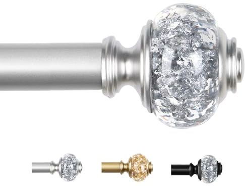 USFOOK Curtain Poles for Eyelet Curtains, Silver Curtain Pole 80 to 365 cm | 22 mm Heavy Duty Extra Long Curtain Poles for Windows, Telescopic Curtain Pole, with Crystal Diamond Finials, for Living Room
