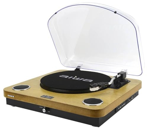 AIWA – Giradischi LPS-25WD | 3 velocità 33/45/78 giri; Bluetooth 5.4; Speaker integrati 2×5W; USB/Audio RCA; Radio FM, Colore Legno