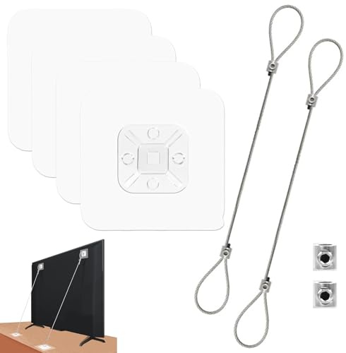 ZMaglorian Cinghie di Sicurezza Antiribaltamento per TV e Mobili, 2 Pezzi con 4 Cuscinetti Adesivi - Regolabili, Installazione Senza Foratura per Protezione di Bambini e Animali Domestici