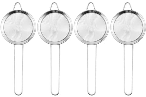 Passoire à Thé Conique Fine en Acier Inoxydable, Lot de 4 Argenté | Tamis à Mailles Fines, Passoire à Cocktail Inox, la Cuisine et Hôtel