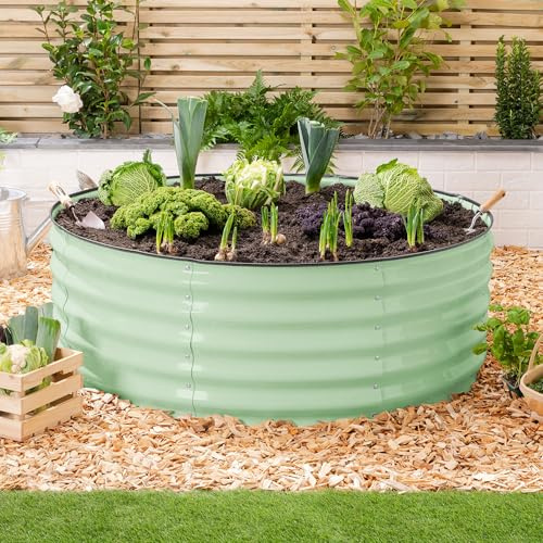 CHRISTOW Circular Raised Garden Bed, Sage Green, 120cm | Galvanised Steel Construction, Raised Design for Healthy Growth, Open Base for Drainage, Removable Protective Rubber Rim