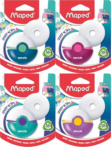 Maped ZENOA Radierer nachfüllbar inkl. Ersatzradierer – Bleistift Radierer im Dreh-Etui für Schule & Büro, sauber geschützter Radiergummi für Federmappe, PVC-frei, Etui aus 50% recyceltem Kunststoff