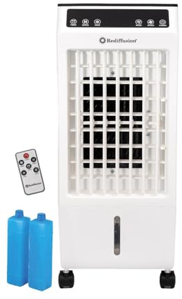 Rediffusion 4-in-1 Digital Fan, Air Cooler, Humidifier & Purifier – 6 L Tank, Portable Fan with Touchscreen & Remote, 3 Wind Modes, 3 Speeds, 1–12 H Timer, 50° Oscillation, White & Black – REDAC01WT