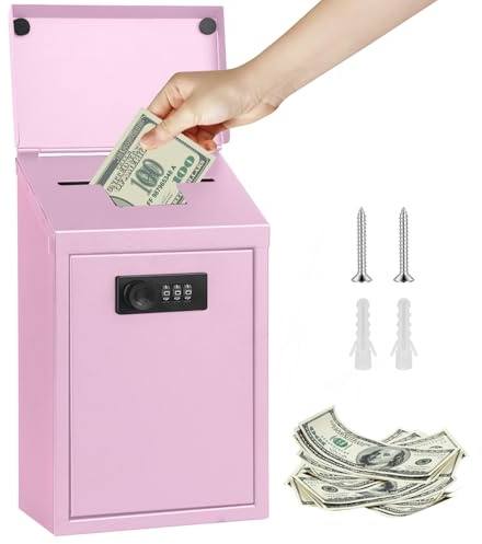 Spardose Metall mit Zahlenschloss, Spardose Tresor mit Geldeinwurfschlitz Geldkassette Abschließbar Zahlenschloss, Wasserdicht Spendenbox Metall für Haus, Büro und Veranstaltungen (Rosa-1)