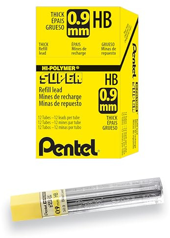 Pentel 509-HB lot de 12 Etuis de 15 mines 0,9mm HB pour porte-mines