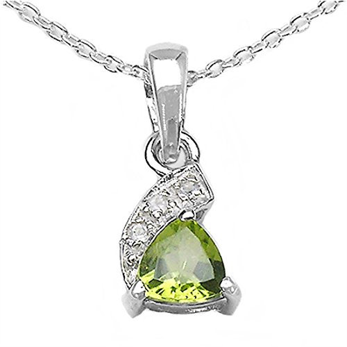Schmuck-Schmidt-Collier/Halskette mit 3 Diamanten/Peridot-Anhänger-0,48 Karat