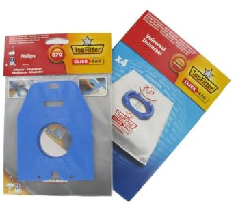 Boite de 4 sacs aspirateurs universels Top Filter avec Adaptateur Click Bag pour aspirateurs Philips 070
