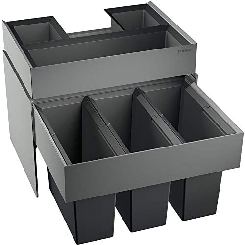 Blanco SELECT Orga 60/3 Abfallsorter Abfalleimer Mülleimer Abfallsammler, Metall, Kunststoff, schwarz/grau, 40 x 56,8 x 47,3 cm