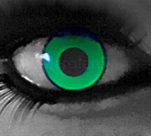 Funnylens 1 Paar farbige UV yellow gelbe UV Crazy Fun Jahres Kontaktlinsen 'UV white' mit gratis Linsenbehälter. Perfekt zu Fasching, Karneval und Kostüm.