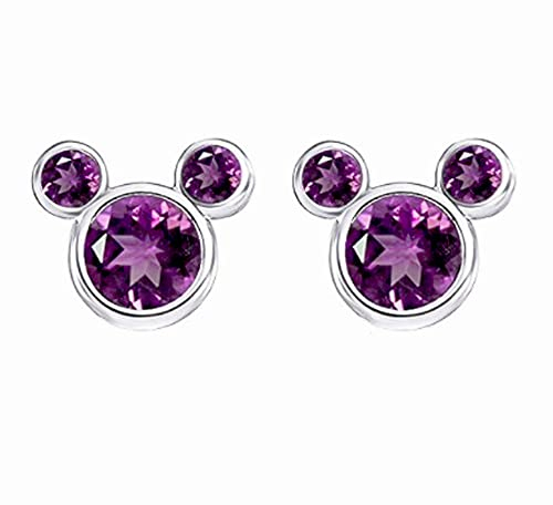 findout Damen Sterling Silber Kubikzircon Amethyst weiß rosa Kristall Mickey Mouse Ohrringe, für Mädchen Kinder. (f1758) (Purple)