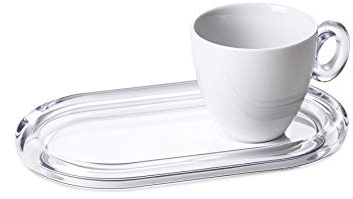 Omada Design Tasse de thé de chacune 20 cl et soucoupe coloré Porte Biscuits ou sachets de thé, respectivement en porcelaine et acrylique transparent, ligne Crystal,Blanc