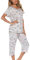 ENJOYNIGHT Pyjama court, pour femme, doté de deux pièces : haut à manches courtes et pantalon 3/4 long, de taille S à 3XL, Tasse grise, M