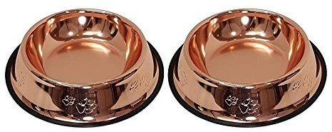 Melzon Petsentials Non-Skid Stylish Food Bowl for Your Pet, Premium Grade Stainless Steel - Elegant Bronze | Small, 18oz (2 Pack)