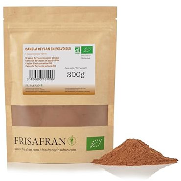 FRISAFRAN | Cannella di Ceylon Biologica 200g | In Polvere cannella-Ceylon BIO | Digestivo | Combattere la fatica | senza additivi | Spezia-Cannella | Cibo naturale | Origine Sri Lanka