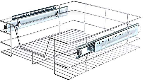 BAKAJI Teleskopschublade für die Küche, 40 cm, Korb, ausziehbar, platzsparend, Stahl, Metall, Silber