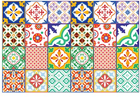 WALPLUS 24 Stück 15x15cm Klassisch Mediterran Bunt Gemischt 1 Mehrfarbig Wandfliesen Aufkleber Schälen und Kleben Backsplash Abziehbilder Startseite Dekore Aufkantung für Küche Badezimmer Kacheln