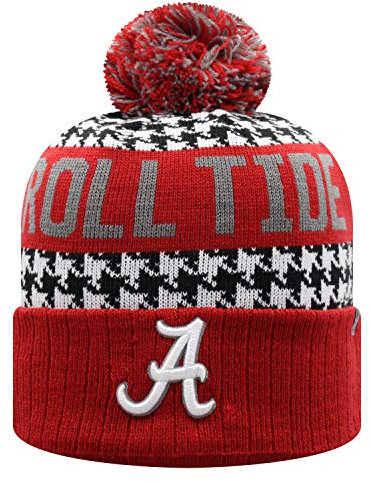 Top of the World NCAA Arctic Striped Cuffed Knit Pom Beanie Hat-Alabama-Houndstooth-OSFM