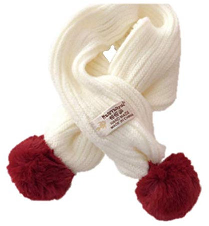 Weiqiao® Kinder-Schal aus Strick, wärmt den Winter, Dekoration, Kawaii, Bommelzubehör für Geschenk Mädchen Weihnachten Gr. Einheitsgröße, weiß