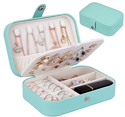 homchen Reise-Schmuck-Organizer Tasche, Schmuckaufbewahrung für Armbänder, Ohrringe, Ringe, Halskette (Tiffany Blau)