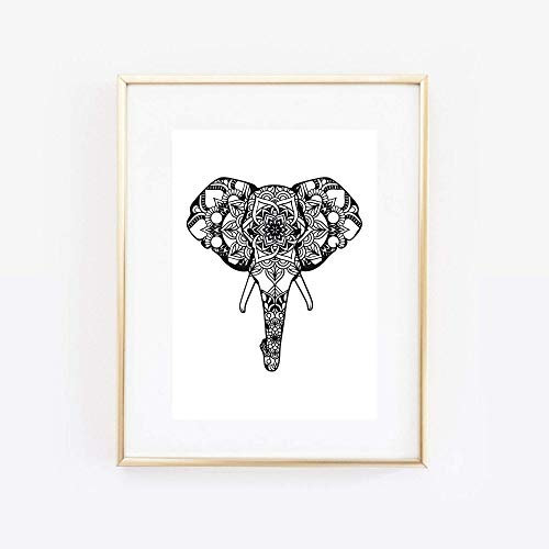 Din A4 Kunstdruck ungerahmt Elefant Mandala Indien Yoga Hindu Meditation schwarz Druck Poster Deko Bild