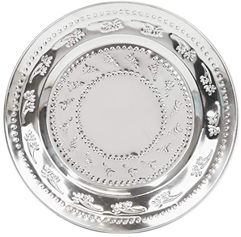 Sale Indian Stainless Steel Silver Dinner Serving Plate | Handcrafted Tableware for Curry Night, Wedding, Diwali, Picnic, Thali Set, Buffet, Size 25cm