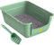 CAT CENTRE Green Large Cat Kitten Litter Tray Box + Waste Scoop Set High Sided Deep Toilet Loo Adult Cats Kitten Pan Pet Loo Easy Cleaning Lowered Entry Step 11.5cm Easy Access Elderly Cat Trays