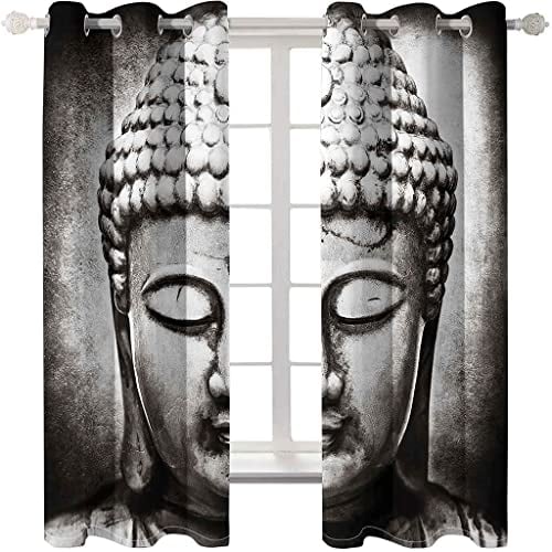MIHGOW Verdunkelungsvorhänge Ösen Thermo Vorhang Für Sonnenschutz Und Sichtschutz Gardinen Graue Buddha-Statue 3D Drucken Blickdicht Vorhang Für Schlafzimmer Wohnzimmer Küche 150X166Cm