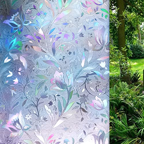 WAENLIR 3D Stained Glass Window Film Privacy Static Cling Non Adhesive Rainbow Decoration Film(60x200CM)