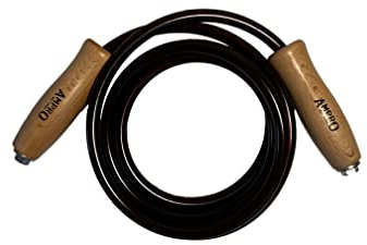 Ampro Wooden Handled Thai Skipping Rope - Muay Thai/Martial Art's/MMA/Boxing/Heavy Jump Rope (Natural/Brown) (Natural, 9ft)