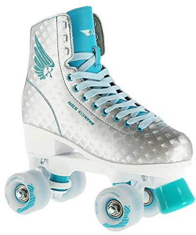 Nils Extreme Rollschuhe für Damen Mädchen und Kinder NQ14198 - Quad Roller aus Kunstleder - Disco Skates - Rollerskates 37 - Silber und Blau