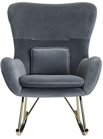 Schaukelstuhl Samt/Metall Dunkelgrau 74x101x89 cm mit goldenen Beinen | Polster Schwingstuhl Modern | Stillsessel Relaxstuhl Schwingsessel 120 kg