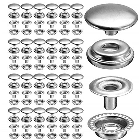 100PCS Snap Fasteners Press Studs, Stainless Steel Popper Buttons for Clothing Fastening Press Studs Snap Button for Clothes Metal Snap Cap Fastener Kit Marine Boat Canvas Hardware Accessories Set