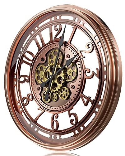 TOKTEKK Wanduhr Große 53cm mit Bewegliche Zahnrad, Vintage Retro Industriell Metall Wanduhr Romische Zahlen für Zimmer Zuhause KüChe Schlafzimmer Büro Schule (Retro Rot)