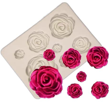 TTOA - 7 Cavities Rose Fondant Mould | Valentine 3D Sugar Craft Flower Mould | Cake Decorating Mould | Birthday Cake Decorating Tool