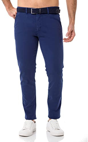 Redbridge Herren Chino-Hose mit Gürtel Bequeme Freizeit- und Businesshose Indigo W33 L32