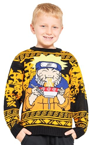 Naruto Pullover Weihnachten - Anime Pullover für Jungen von 9-16 Jahren - Weihnachtspullover Kinder mit Rundhalsausschnitt (Schwarz/Gelb, 14-15 Jahre)